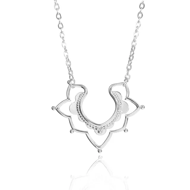 Women Fashion Lotus Flower Shaped Pendant Necklace For Female  Yoga Prayer Buddhism Boho Jewelry Statement Necklace Accessories
